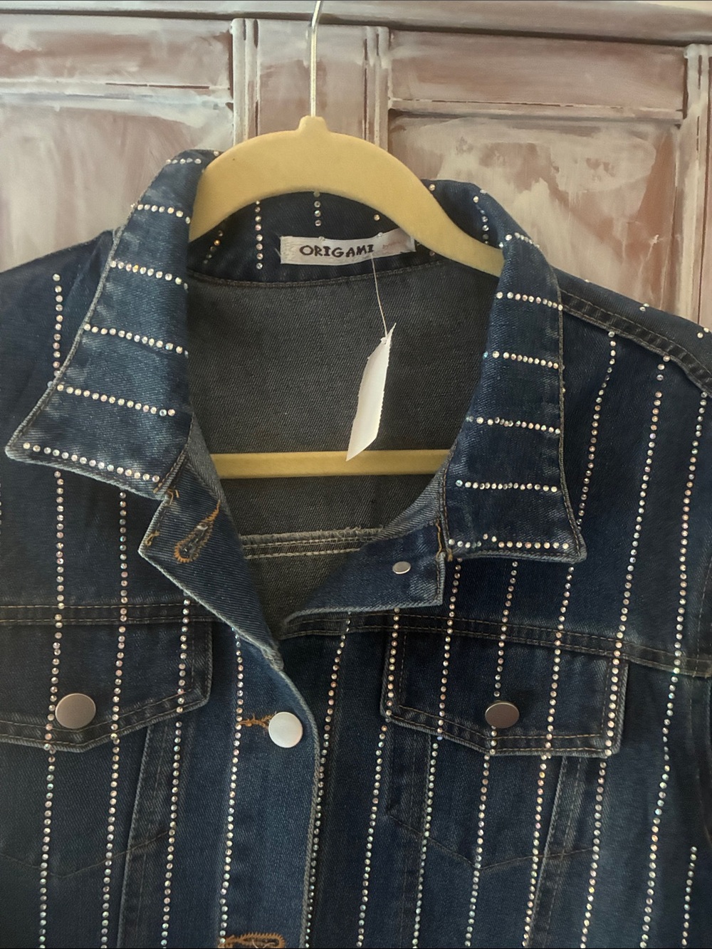 ORB & APE Dark Blue Stud-Striped Denim Jacket - Picture 2 of 5